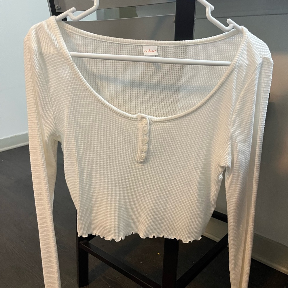 Colsie Cream Buttoned Crop Blouse